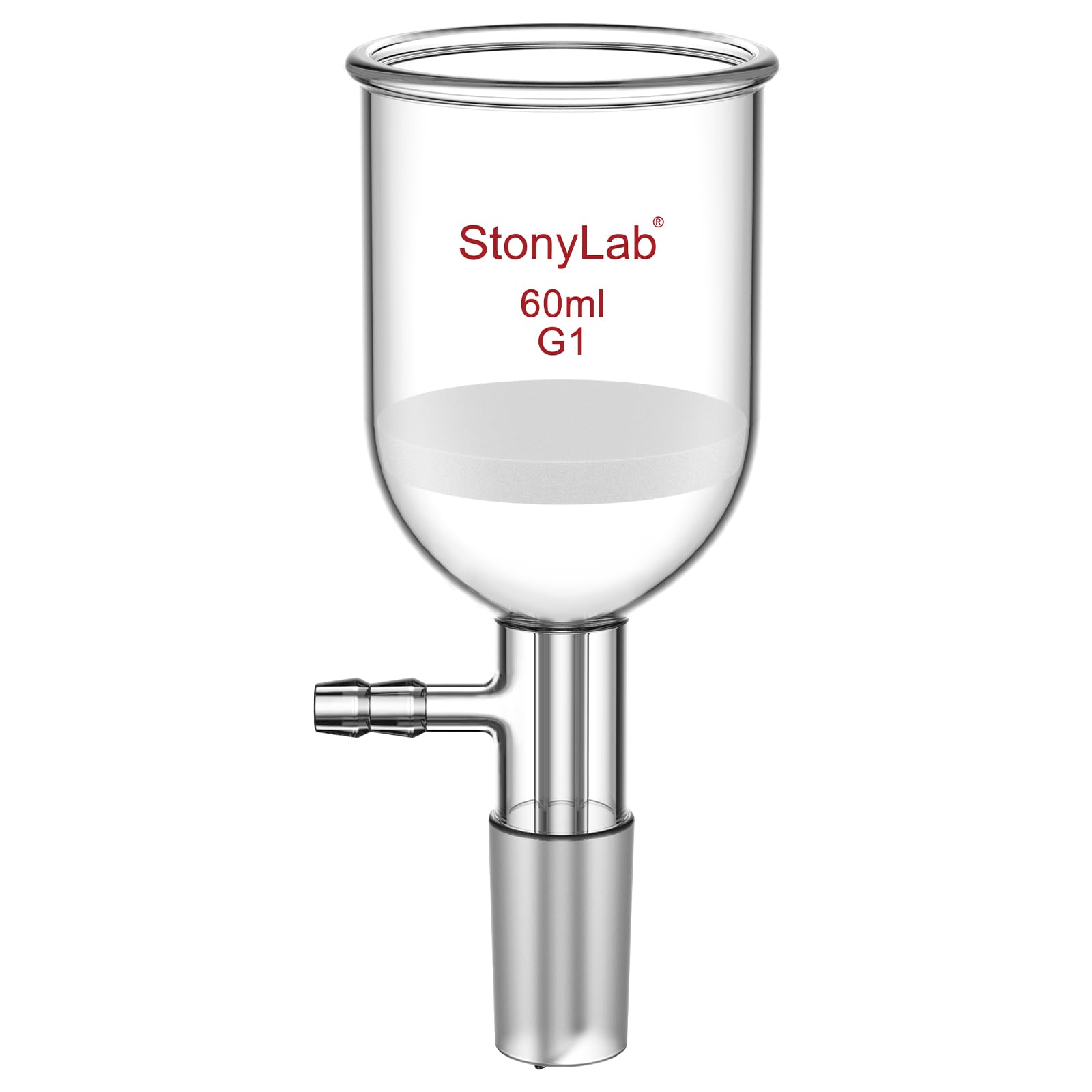 StonyLab borokrzemowy szklany lejek filtrujący z grubym frezem (G1), średnica wewnętrzna 46 mm, głębokość 60 mm, ze standardowym przegubem wewnętrznym 24/40 i ząbkowaną rurką próżniową (60 ml)