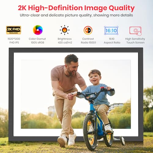 Image of 2K 64GB Frameo 10.1 inch Digital Picture Frame WiFi Electronic Photo Frame FHD 1920 x 1200 IPS Touch Screen Share Moments Remotely Anywhere Photo Gifts for Mother Dad Grandparents Christmas