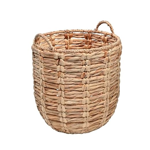 happimess BSK1003A Laurel Bohemian Hand-Woven Abaca Wicker Storage Basket with Handles, Seagrass Container for Decoration in Bedroom, Living Room, Laundry Room, Entryway, Natural