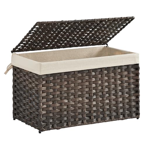 SONGMICS Storage Basket with Lid, Woven Blanket Storage Bin with Handles, Foldable, Removable Liner, Metal Frame, for Bedroom, Laundry Room, 17.2 Gallons (65 L), Brown URST56BR by SONGMICS - Used condition - US$33.47