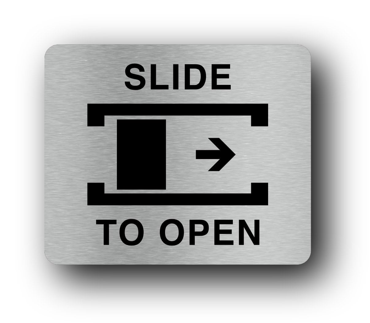 Slide to open instruction Sign – 11.0x9.5cm Brushed Aluminium