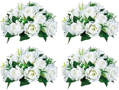 BLOSMON Flower Centerpieces for Tables Wedding 10 Pcs Dusty Blue Fake Flowers Rose Arrangement Bouquet Floral Centerpiece Balls Artificial Wedding Center Pieces of Valentines Day Home Party Decor