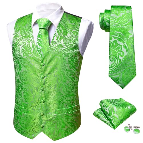 Image of Barry.Wang Men's Suit Vest Tie Bowtie Set Formal Silk Paisley Waistcoat Hanky Cufflinks Lapel Pin Set Wedding Party 7PCS