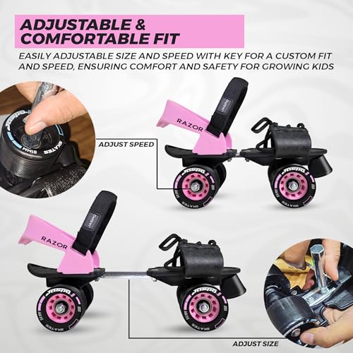 Image of JASPO Razor Adjustable Roller Skates | Unique Ankle Support | 61mm PU Wheels | Anti-Skid Surface | Lightweight | Quad Skates for Kids & Adults (Size 25-31 cm, Age 8+)
