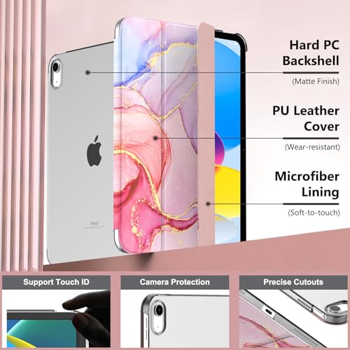 Image of MoKo for iPad (A16) 11th Generation Case 2025, iPad 10th Generation Case 2022, Slim Stand Hard PC Translucent Back Shell Smart Cover Case for iPad 11th Gen 11 inch 2025, Light Pink Gold Marble