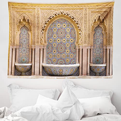 ABAKUHAUS marocain Tapisserie, Rabat Tour Hassan, Décoration Murale en Tissu pour la Chambre à Coucher Le Salon Le dortoir, 150 cm X 110 cm, Abricot Brun Pâle