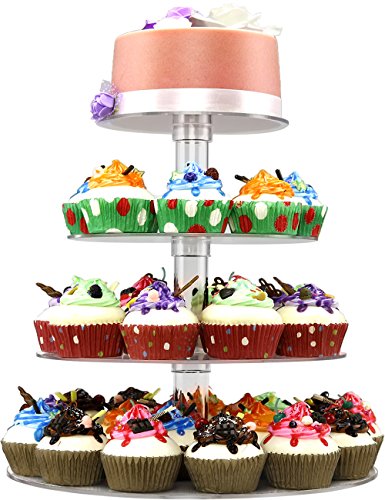 DYCacrlic Acrylic 4-Tier Round Cupcake Stand Display, Dessert Holders Cupcake Tree ,Clear Tiered Cake Stand Wedding Cupcake Tower (4 Tier Round Tube)