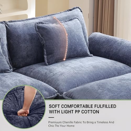 Image of Modern U Shaped Sectional Sofa, Plush Chenille Upholstery, Extra Deep Seats with Throw Pillows for Living Room Office Hotels (Blue)