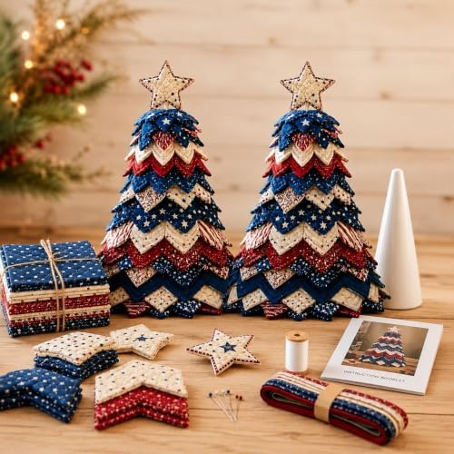 Americana Christmas Tree Quilt Kit, DIY Patchwork Sewing Craft Kit