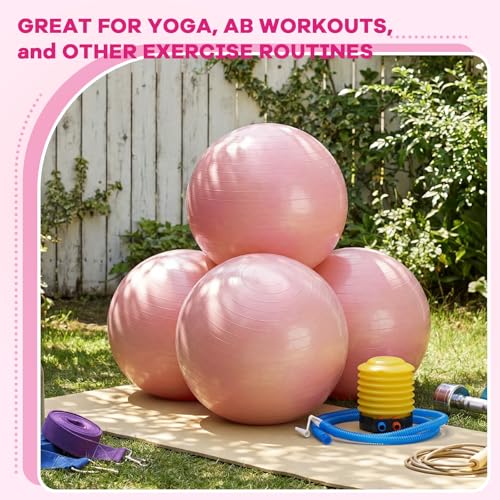 Image of Leyndo 4 Pcs 26 Inch Yoga Exercise Ball Pilates Pregnancy Birthing Fitness Ball with Quick Pump Anti Burst for Improved Posture, Balance, Yoga, Pilates, Training