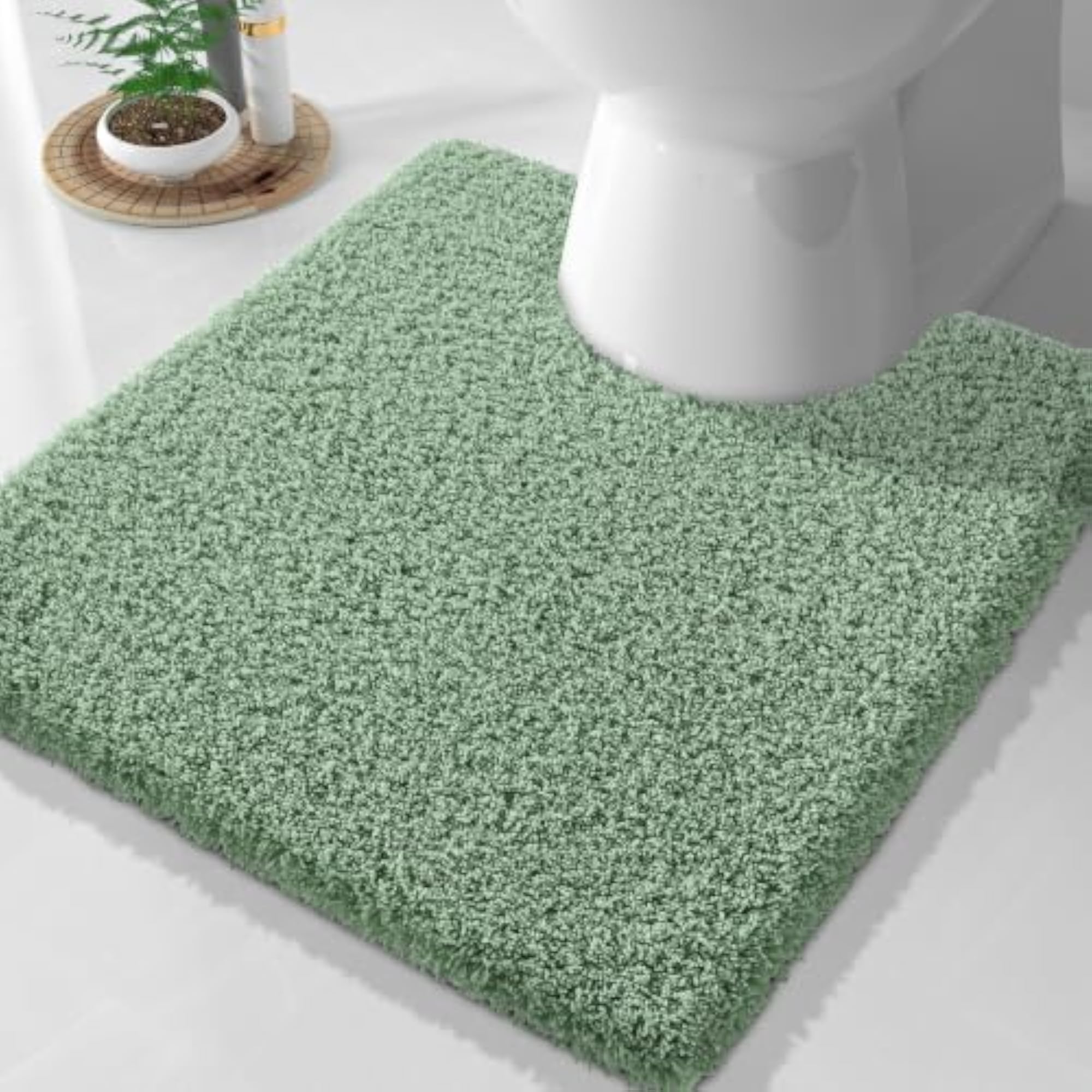 Fluffy Plush U Shaped Toilet Bath Rug, Microfiber Mat