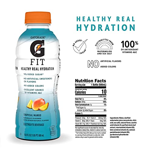 Gatorade Fit Electrolyte Beverage, Healthy Real Hydration, Tropical Mango, 16.9.Oz Bottles (12 Pack) #TOP1