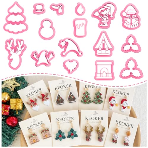 Keoker Christmas Clay Cutters, Christmas Clay Cutters for Polymer Clay Jewelry, 16 Shapes Polymer Clay Cutters Christmas, Pol