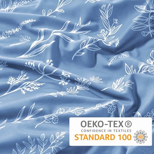 MUXHOMO Duvet Cover Queen Size, Reversible Floral Ice Blue Duvet Cover Set with Zipper Closure, 3 Pieces Botanical Patterns Soft Microfiber Bedding Set with 4 Ties (90"x90", 2 Pillow Cases)