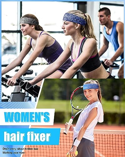 Image of 18 Pcs Sports Sweatbands for Men Women Camo Headbands Workout Non Slip Headbands Breathable Head Band Fitness Stretchy Unisex Hairband for Yoga Running Cycling Ball