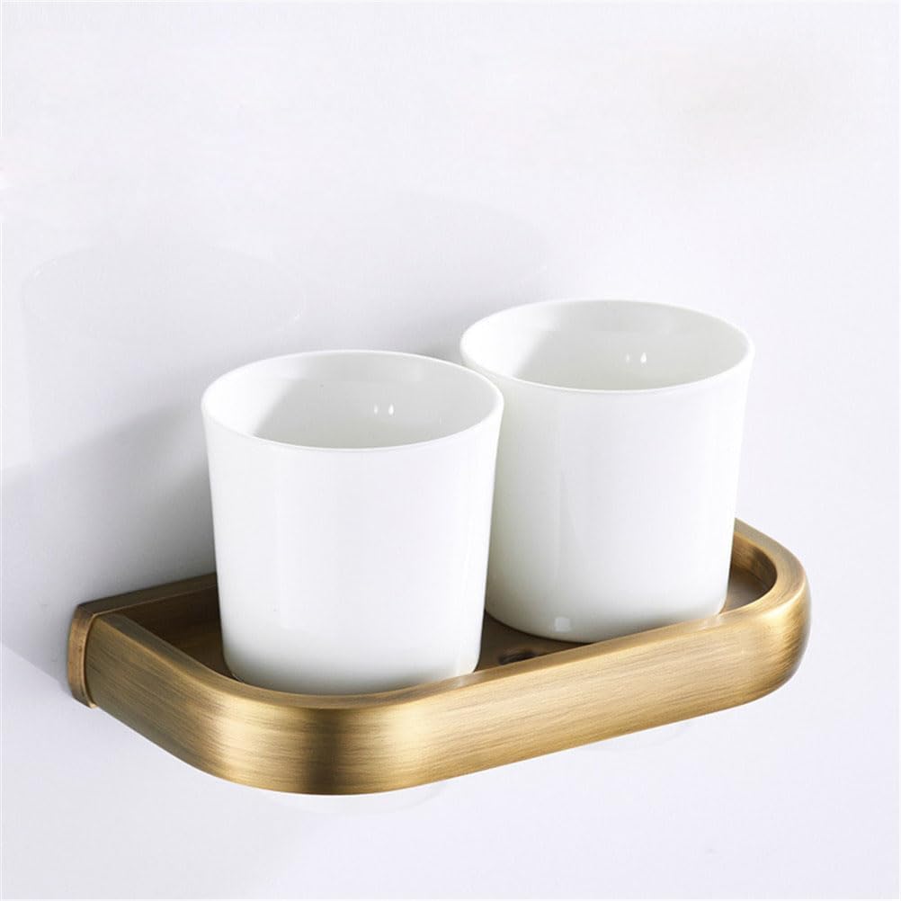 Soporte para cepillo de dientes montado en la pared con vasos de cerámica, vaso doble para cepillo de dientes para baño, accesorios de baño de estilo antiguo