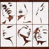 6pcs Woman Face Contour Stencils Reusable Female Silhouette Art Stencils Durable PET Material for DIY Crafts, Tattoos, Canvas, Home Decor, Fabric, Wood, Walls, Furniture Diverse Women's Profiles