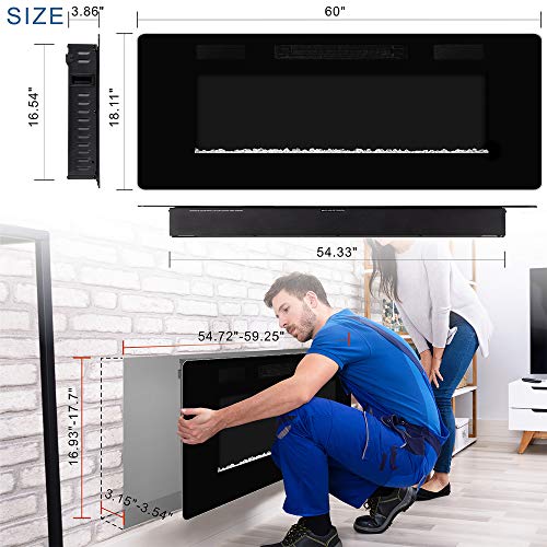 Xbeauty 60" Electric Fireplace In-Wall Recessed And Wall Mounted 1500W Fireplace Heater And Linear Fireplace With Timer/Multicolor Flames/Touch Screen/Remote Control (Black) #TOP1