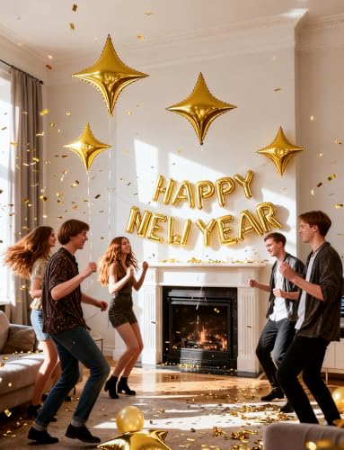 Image of Gold Happy New Year Balloons Set, 16 Inch Gold Foil Letter Balloons with Star Balloon, 2026 New Year Eve Party Decorations, Festive Celebration Supplies for Countdown, Home, Bar & Photo Booth Decor