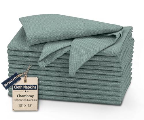 Ruvanti Cloth Napkins Set of 12, Poly Cotton Fabric 18x18 - Deep Teal