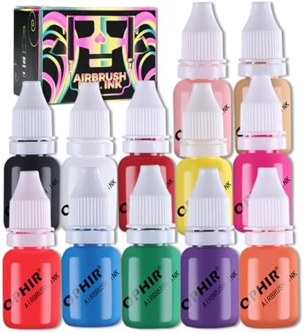 OPHIR Nail Art Airbrush Paint, 12 Colors Acrylic Paint Set, 10ML Bottles