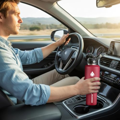 Image of SENDESTAR 32oz Water Bottle Wide Mouth Stainless Steel Vacuum Insulated Double Wall with Straw Lids Fit in Any Car Cup Holder