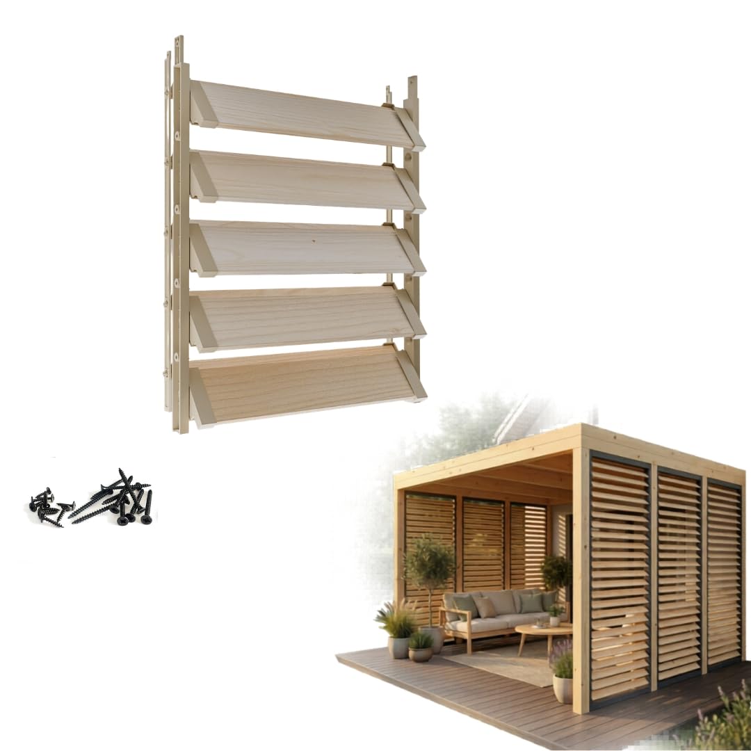 Prestige Ostaszewska Système de bardage de jardin à 5 lames | 50 cm | Couleur : beige, planches : pin naturel | Volets roulants, système de bardage de terrasse/lames mobiles | Plastique, finition de