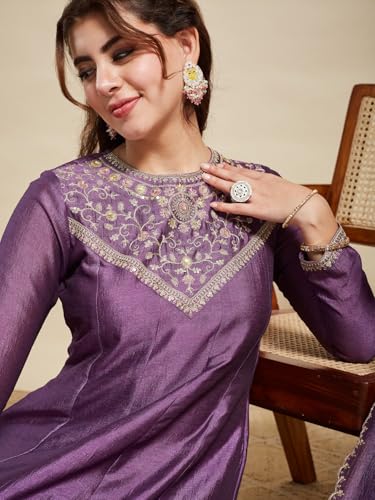Image of MOKOSH Women's Embroidered Silk Anarkali Kurta Pant with Dupatta | Anarkali Kurta Set | Embroidered |Occasion & Festive Traditional | 3 Piece Outfit