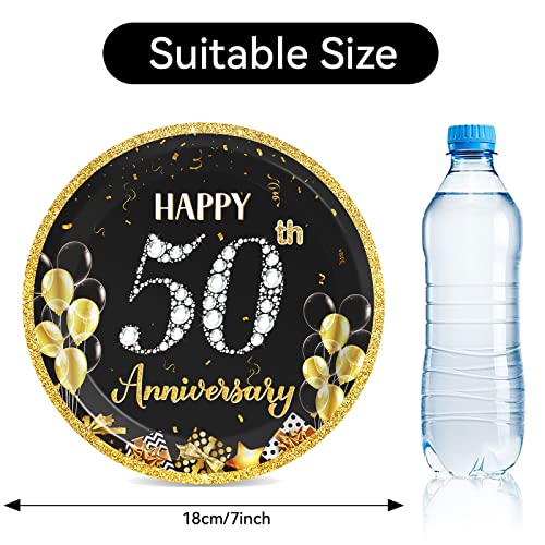 Image of Qyeahkj 48 Pcs 50th Anniversary Party Plate Employee Career Wedding 50th Anniversary Party Gold Black Disposable Paper Dessert Cake Platter Supplies Set for Fiftieth Anniversary Party Decoration Favor