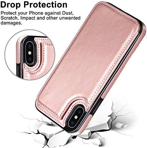 Coolden for iPhone XS Case iPhone X Case Wallet Case Shockproof Case with Card Holder Slot Flip Folio Soft PU Leather Magnetic Closure Protective Case Cover for iPhone X/XS 5.8 inch (Rose Gold)