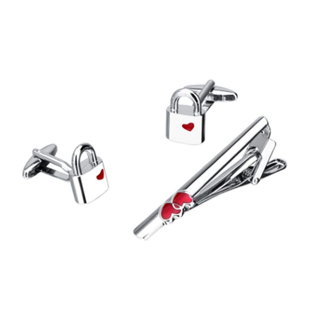 Pince à Cravate, Boutons de Manchette, Ensemble de Pinces à Cravate, Mode Romantique, Forme d'amour Rouge, Accessoires pour vêtements pour Hommes