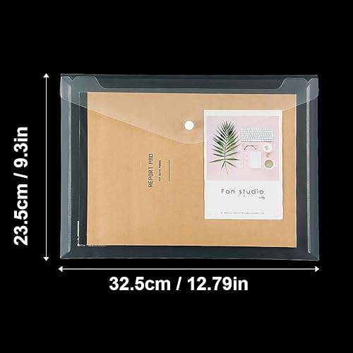 Miniatura 2 de 20 sobres de plástico de polietileno transparentes e impermeables con cierre de botón, sobres de archivo tamaño carta A4 de Estados Unidos para