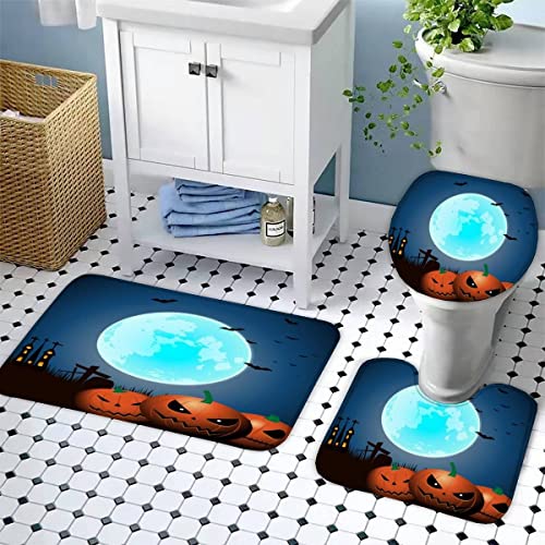 Badematten Set 3D 40x60 Halloween Entsetzen absorbierend 3-teiliges Badezimmerteppich-Set maschinenwaschbare weich… – Bild 4