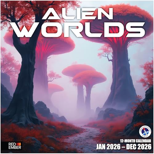 Image of RED EMBER Alien Worlds 2026 Wall Calendar 12 Month | 12 inch x 24 inch Open | Thick & Sturdy Paper | Holiday Gift | Sci Fi Art Calendar 2026