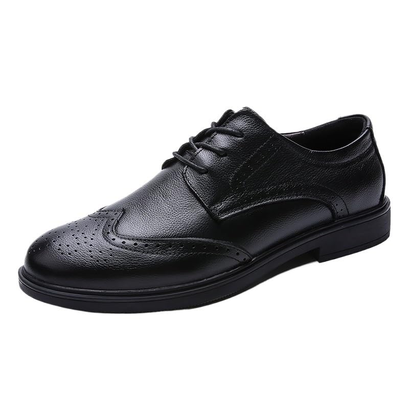 Mens Spanish Leather Oxford Dress Shoes Classic Lace Up Brogue Non Slip Rubber Sole Low Top Office Shoes for Business Professional