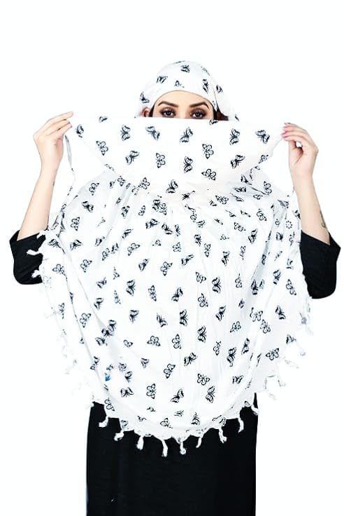 Image of SIXSIGMA Cotton Long Scarf Cum Mask scarves Usable for vehicle Driver | White Printed Design | Universal Size | For Girl & Women | Breathable Sun Protection Light Weight