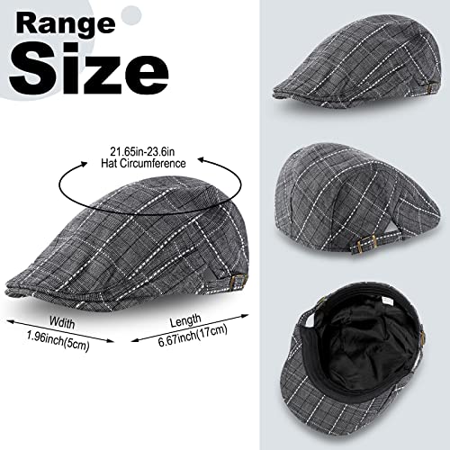 4 Pieces Newsboy Hats For Men Cotton Flat Cap Adjustable Breathable Scally Cap For Men Gatsby Cabbie Driving Hunting Hat Newsboy Hat, 4 Styles Black, Gray #TOP1