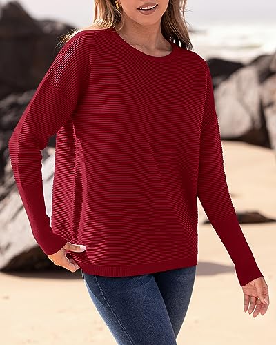 BTFBM Fall Sweaters for Women 2025 Casual Long Sleeve Sweater Striped Loose Fit Pullover Tops