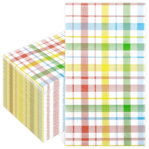 40 Pièces Serviette en Papier Vichy à Carreaux pour Pâques Serviettes Papier Jetables Serviettes Carreaux Colorées pour Décorations De Pâques Dîner...