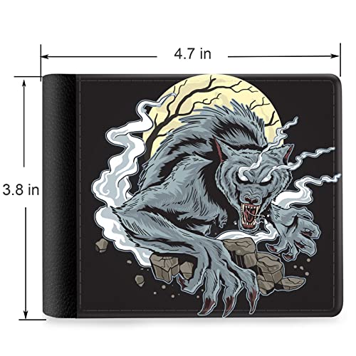 (Angry Werewolf Front Pocket Slim Bifold Leather Wallet RFID Blocking with ID Window for Men2