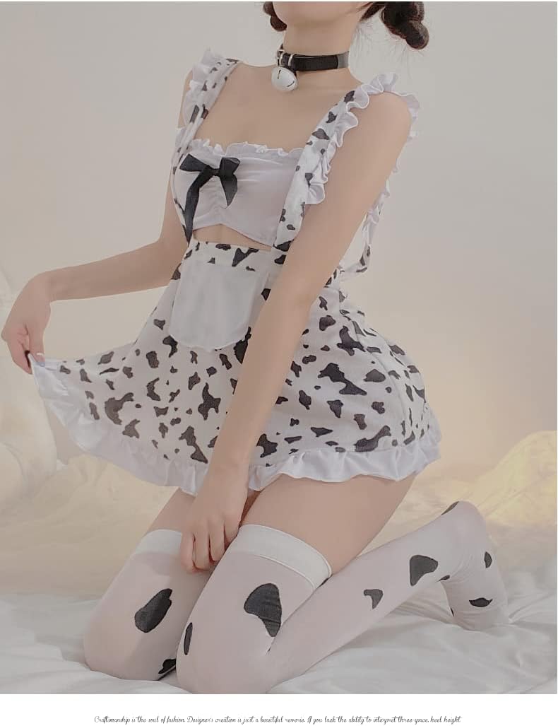 SINROYEE Womens Sexy Cow Cosplay Bikini Lolita Maid Outfit Kawaii Bra and Panty Set Japanese Anime Lingerie