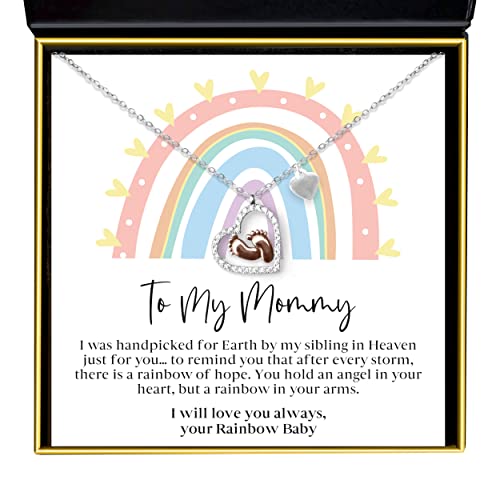 Image of Aphrodite's Colorful Rainbow Baby Gifts for Mom, Baby Feet Heart Necklace, First Time Mom Gift, Mom to Be necklace, Baby Shower Gifts, New Mom Gifts for Christmas, Sterling Silver, Cubic Zirconia