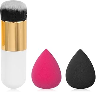 Gleva Powder Foundation Brush &amp; 2Pcs Makeup Blender Combo Set, Premium Flat Top Kabuki Brush for Liquid &amp; Cream Makeup wit...