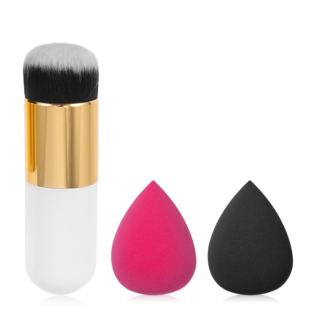 Gleva Powder Foundation Brush & 2Pcs Beauty Blender Combo Set, Premium Flat Top Kabuki Brush for Liquid & Cream Makeup with Professional Makeup Sponge for Perfect Blending & Smooth Application-image-17