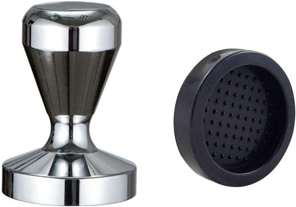 OlBuWa Olum 49mm Espresso Coffee Tamper with Silicone Tamper Mat - Silver, 45mg Capacity