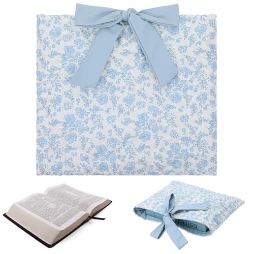 Quilted Bow Book Sleeve, Washable Book Sleeve Pouch for Women Practical Gifts(Blue Floral)
