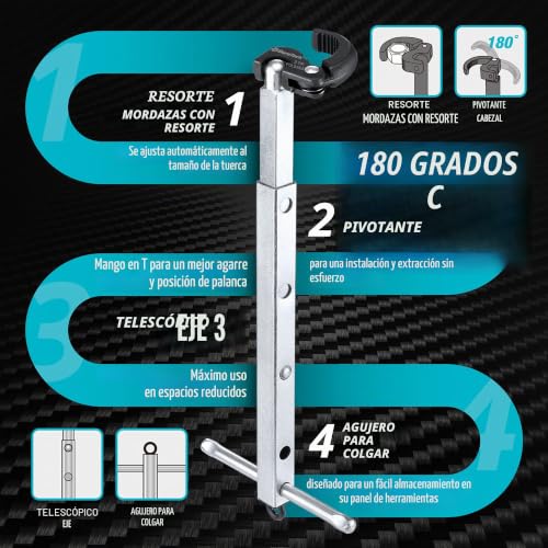 Miniatura 2 de Duratech Llave Telescópica Para Lavabo, Llave Para Tubo, Capacidad De Mandíbula Ajustable De 10 Mm A 32 Mm, Con Mango Extensible De 250 Mm A 430 Mm, Llave De Fregadero Para Espacio Reducido