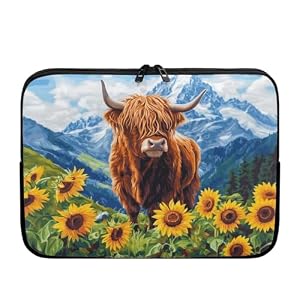 UOIMAG Highland Cow Laptophülle für Damen, Sonnenblume, 10 Zoll, tragbare Computer-Tragetasche, Größe 12 Zoll