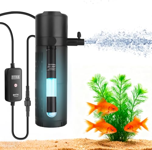 BAITAI Aquarium Innenfilter mit UV-Sterilisator & Timer, 5-in-1 Filterpumpe mit Belüftung & Regendusche, 800 L/H, Geräuscharm, für Süß- & Meerwasser, passend für 80–267L Aquarien