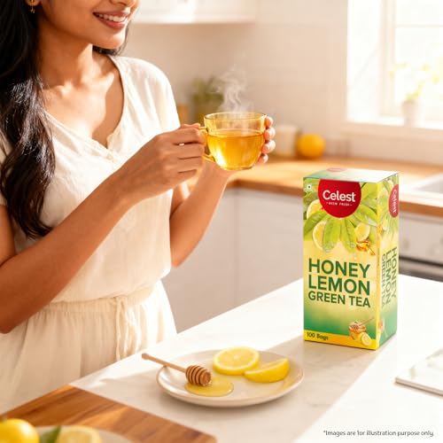 Image of Celest Green Tea Honey Lemon, 100 Bags (Pack of 2) | Green Tea Bags | Honey Lemon